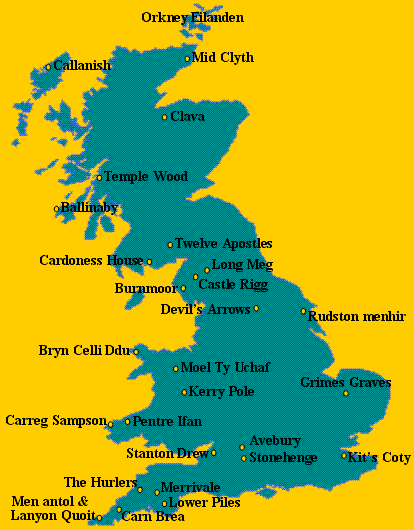 Kaart bijzondere megalieten Groot-Brittannië