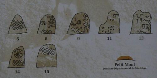 Oversight gravures in Dolmen IIIa Petit Mont (Detail info panel Petit Mont)
