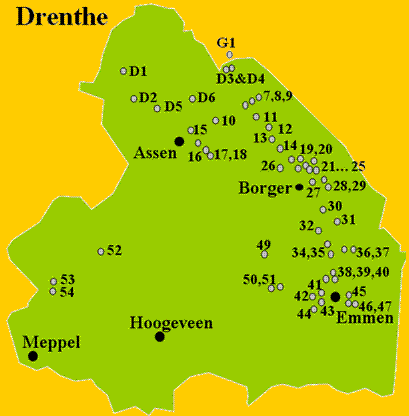 Map hunebedden Drenthe